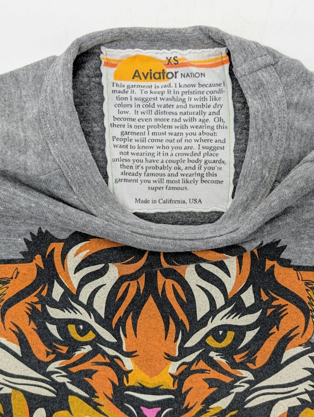 Rare Aviator Nation Tiger Heather Grey Sweatshirt XS - Picture 4 of 6